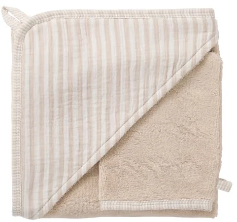 Cape de bain + gant l Stripe beige