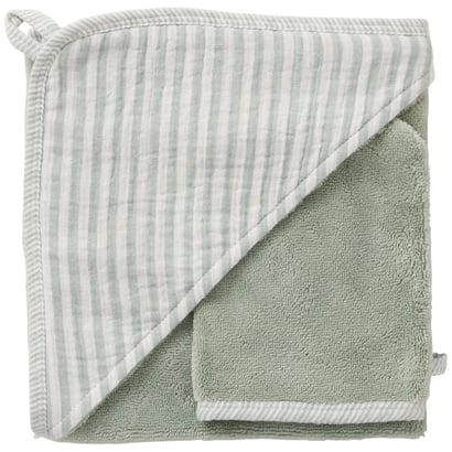 Cape de bain bambou + gant l Vert de gris