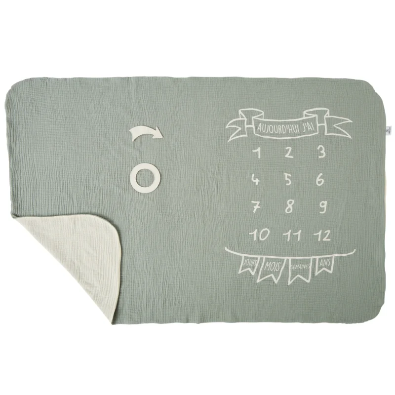 Couverture décor pour photos + 2 accessoires – vert de gris/écru