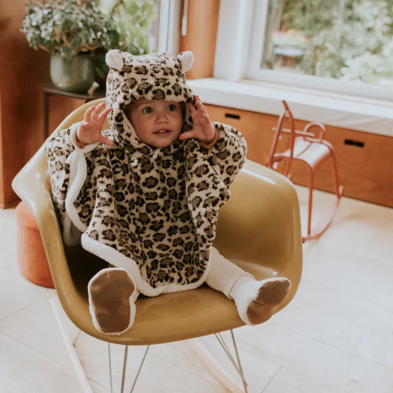 PONCHO Bébé velours leopard