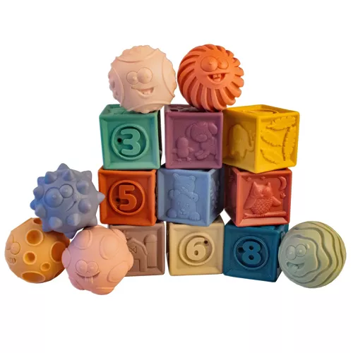 Coffret de 15 cubes et balles sensorielles en silicone