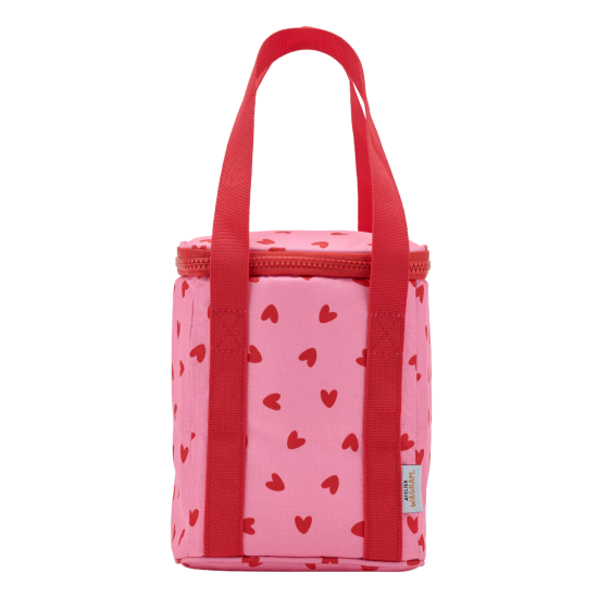 Sac isotherme coeurs rouges / fond rose