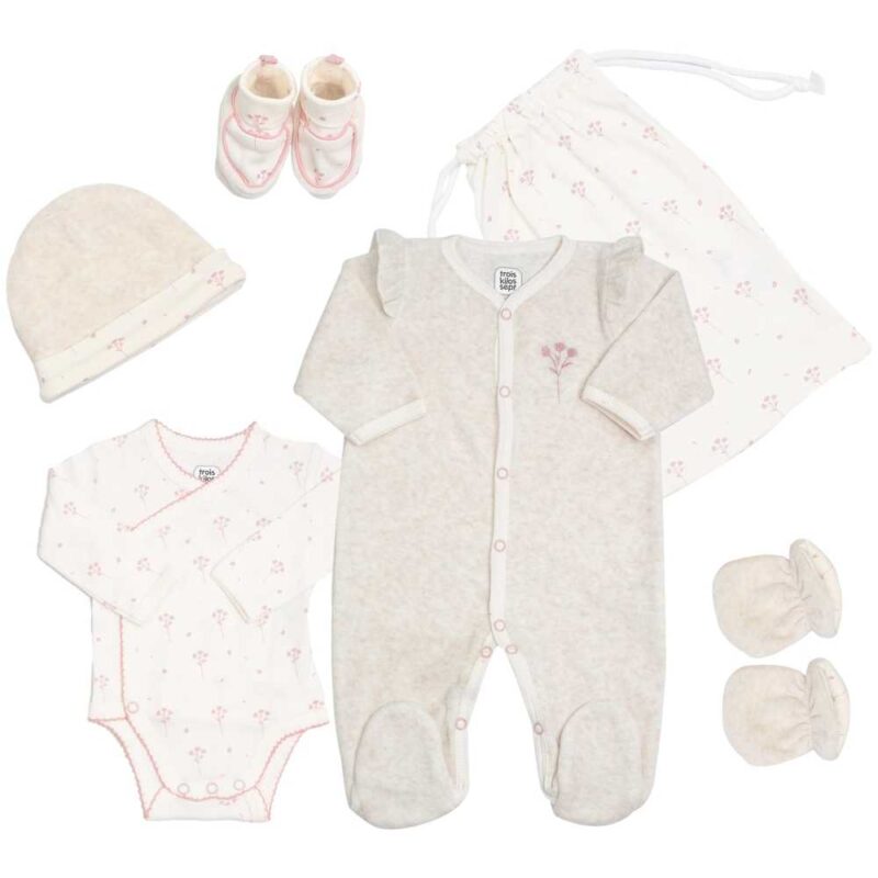 Kit naissance 6 pièces fille - Motif floral