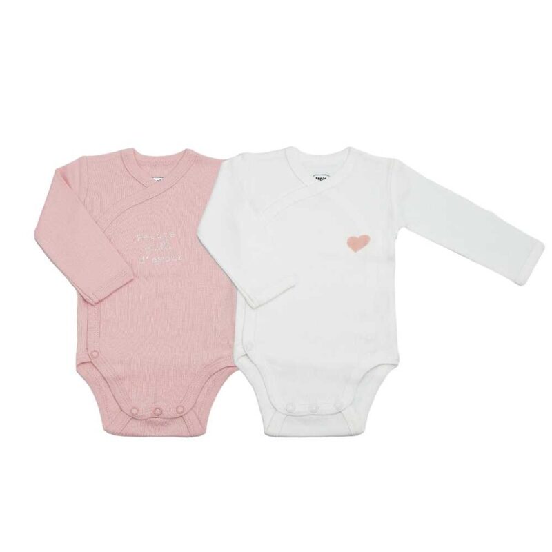 Lot 2 bodies manches longues bébé - Coeur rose