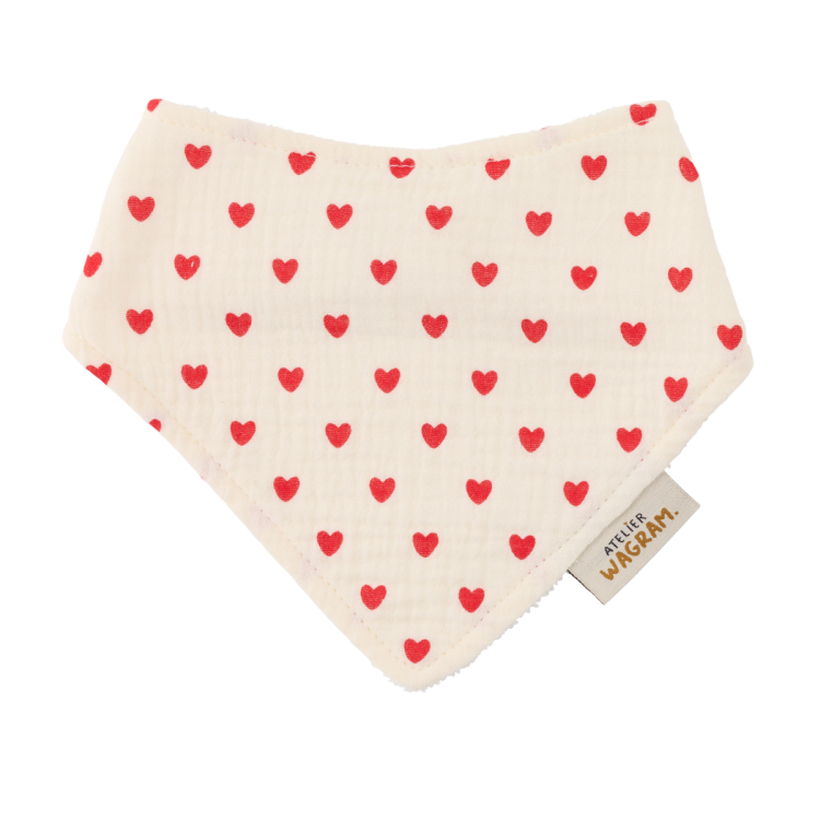 Bavoir Bandana Gaze de coton l Coeurs Rouge